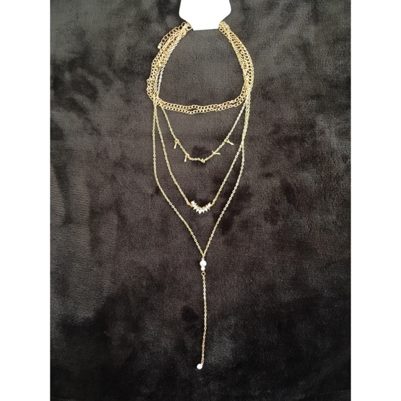 Gold tone Layered Choker Necklace - Picture 2 of 3